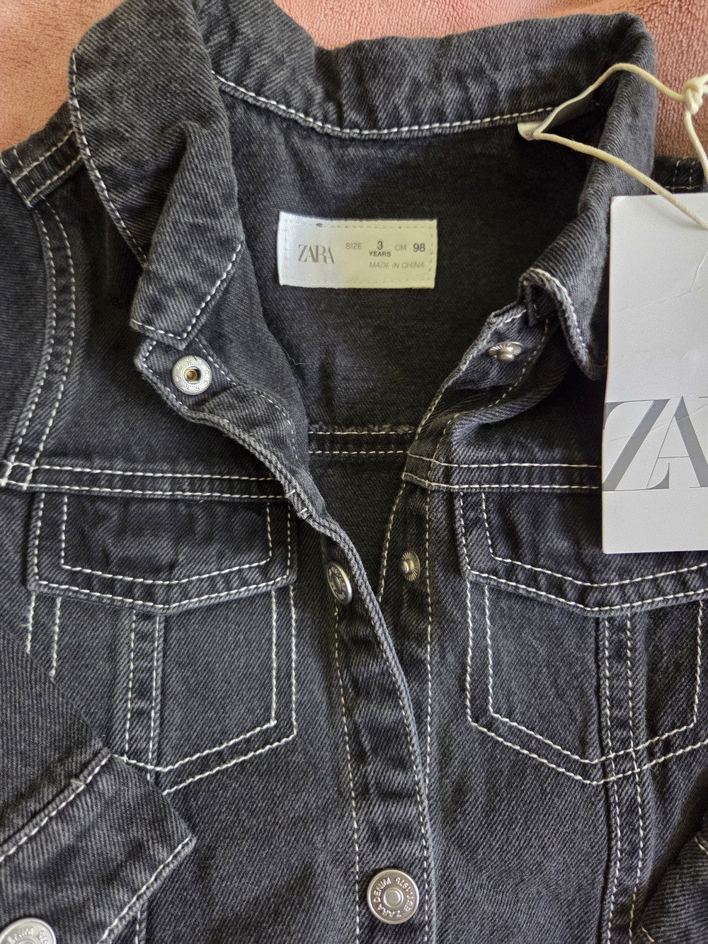ZARA Black Kids Denim Shirtdress with Contrast Stitching - Picture 2 of 2